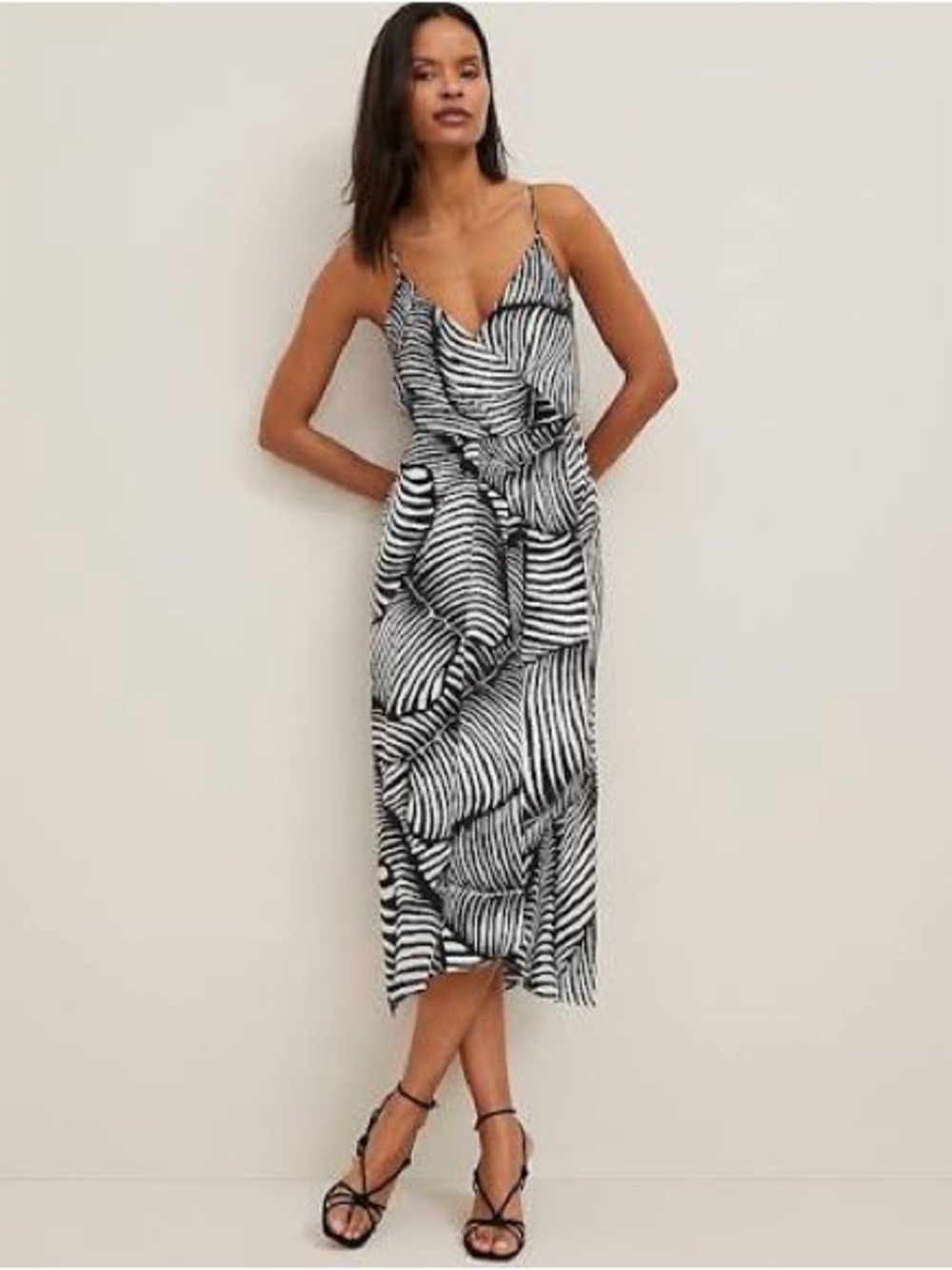 Ann Taylor Black and White Striped Slip Midi Dress
